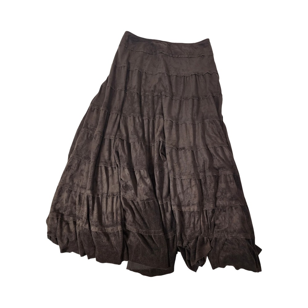 Tribal Brown Faux Suede Tiered Maxi Skirt Womens Size 6 Boho Western 41760-435